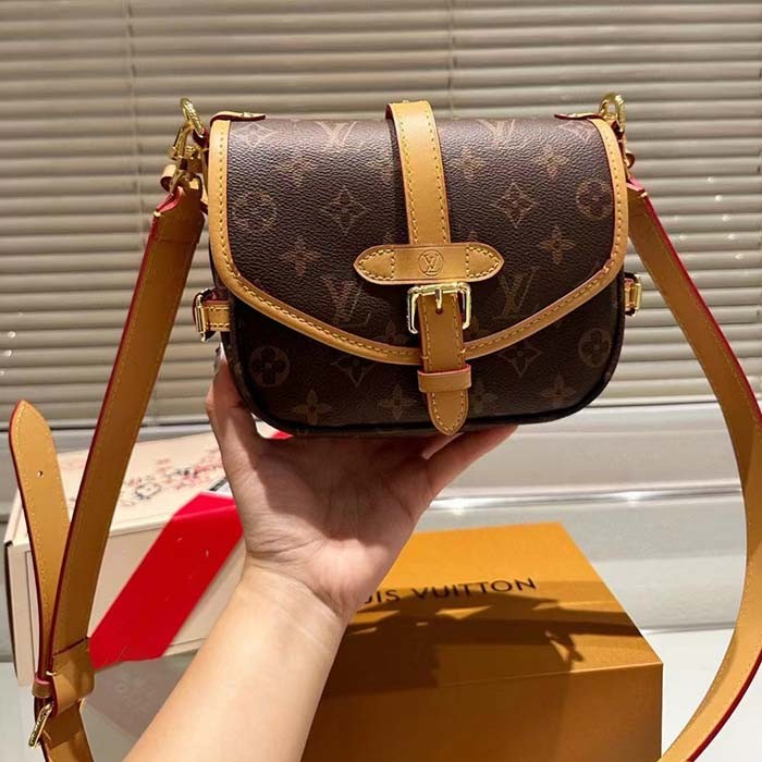 Louis Vuitton Women LV Saumur BB Monogram Coated Canvas Natural Cowhide Magnetic Closure M46740