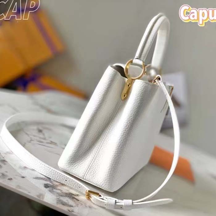 Louis Vuitton LV Women Capucines BB Handbag Snow White Taurillon Cowhide Leather