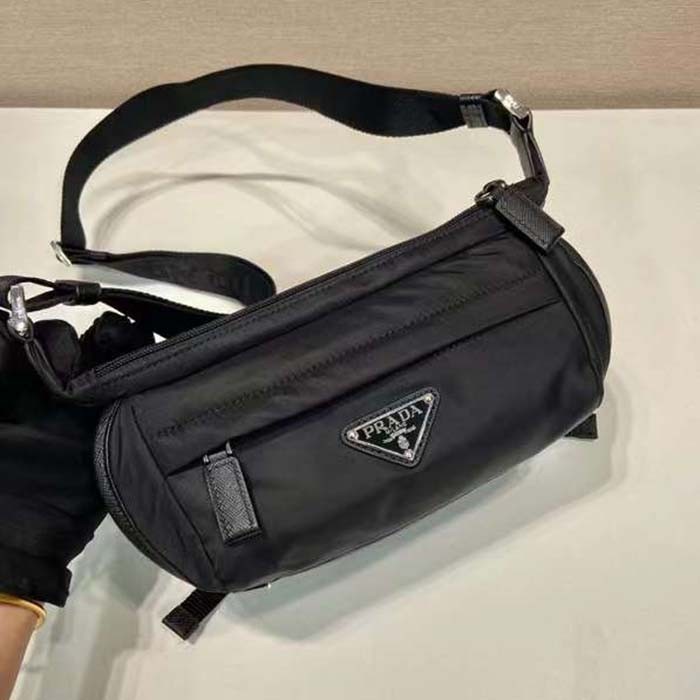 Prada Unisex Re-Nylon Saffiano Leather Shoulder Bag Black Fabric