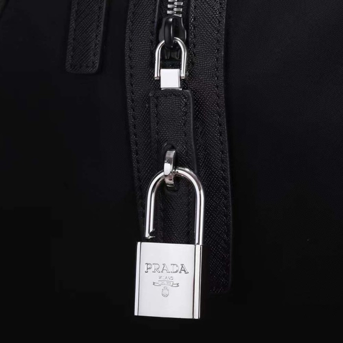 Prada Unisex Re-Nylon Saffiano Leather Handles Duffle Black Bag
