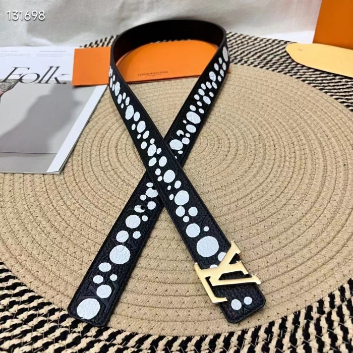 Louis Vuitton Unisex LV x YK LV Initiales 30 MM Reversible Infinity Dots Belt Black Leather
