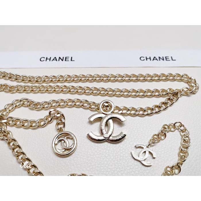 Chanel Women CC Belt Gold Tone Metal Pink Chanel Logo