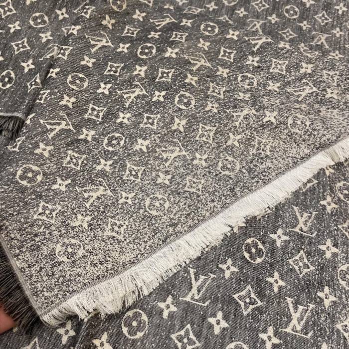Louis Vuitton LV Unisex Monogram Jacquard Denim Shawl Gray Cotton Wool Silk