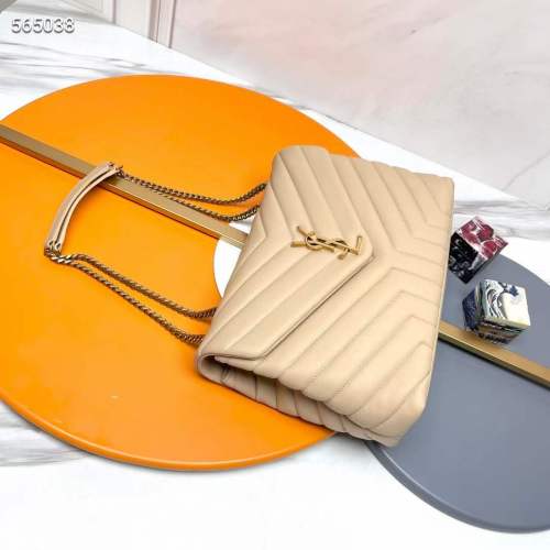 Saint Laurent YSL Women Medium Quilted Leather Beige Calfskin Leather Brass