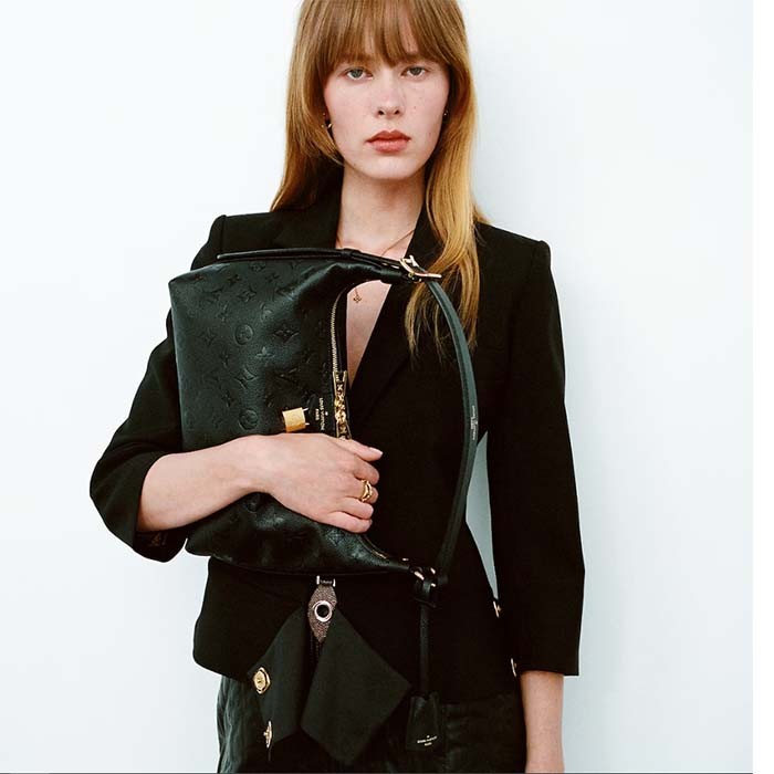 Louis Vuitton LV Women Sac Sport Crème Black Embossed Supple Grained Cowhide Leather