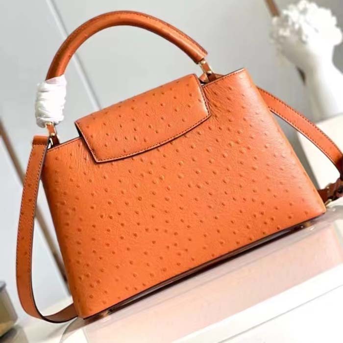 Louis Vuitton LV Women Capucines BB Orange Menthe Mint Ostrich Leather Monogram Flower