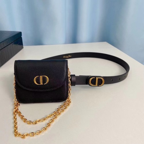 Dior CD Unisex 30 Montaigne Removable Pouch Belt Black Smooth Calfskin 20 MM Width