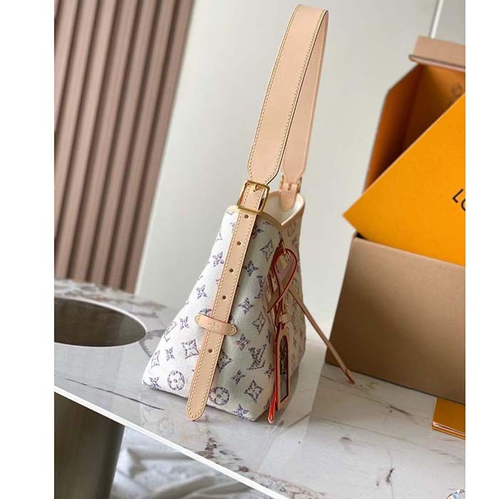 Louis Vuitton LV Women CarryAll PM Multicolor Beige Monogram Jacquard Fabric M24707