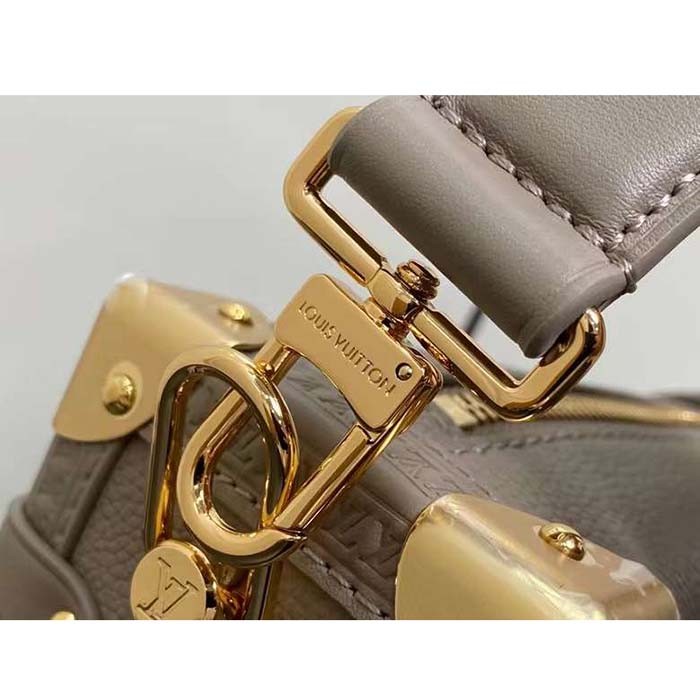 Louis Vuitton LV Women Side Trunk MM Handbag Taupe Grained Calf Leather M25072