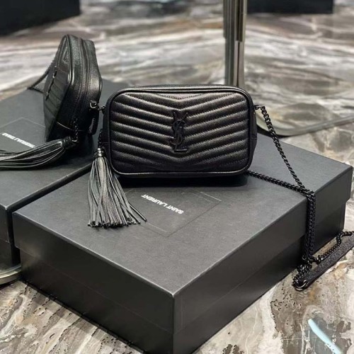 Saint Laurent YSL Women Mini Lou Quilted Leather Black Zip Closure