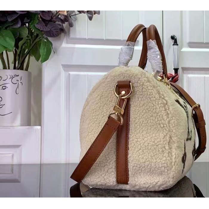 Louis Vuitton LV Women SKI Speedy Bandoulière 25 Cream/Brown Shearling Cowhide-Leather