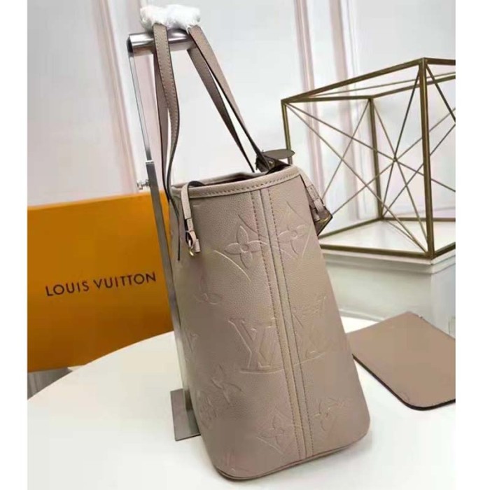 Louis Vuitton LV Women Neverfull MM Tote Beige Embossed Cowhide Leather