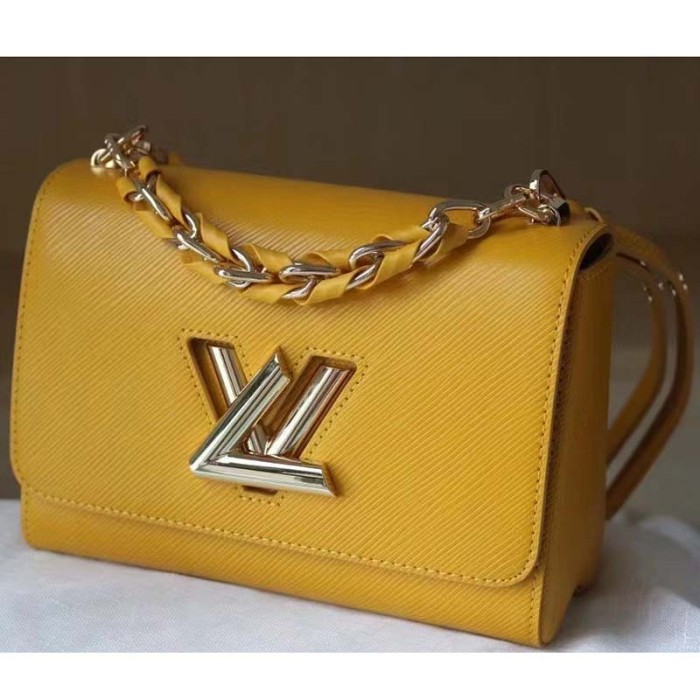 Louis Vuitton LV Women Twist MM Handbag Sunflower Yellow Epi Grained Cowhide Leather