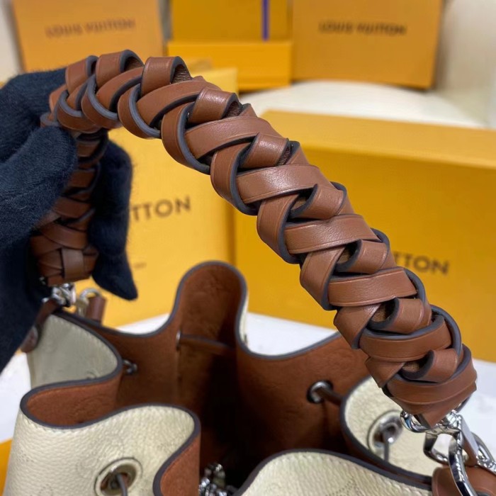 Louis Vuitton LV Women Muria Bucket Bag Crème Beige Mahina Perforated Calf Leather