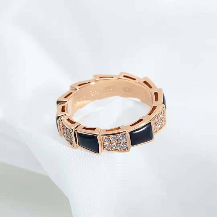 Bvlgari Women Serpenti Viper Band Ring in 18 KT Rose Gold-Black