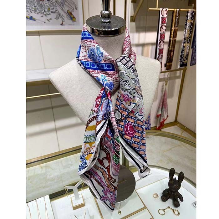 Hermes Women Super Silk Quest Detail Scarf 45 Blue Twill