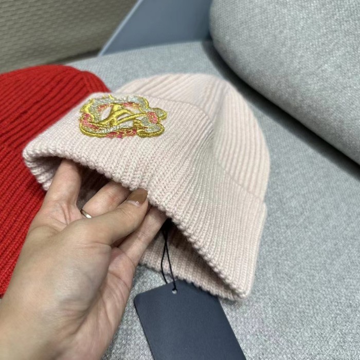 Louis Vuitton Unisex Precious Dragon Beanie Pink Wool Coiled Dragon Patch LV Signature