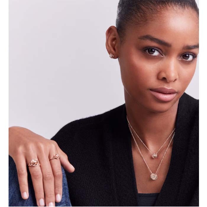 Dior Women CD Large Rose Dior Couture Necklace Pink Gold Diamonds 0.07 ct