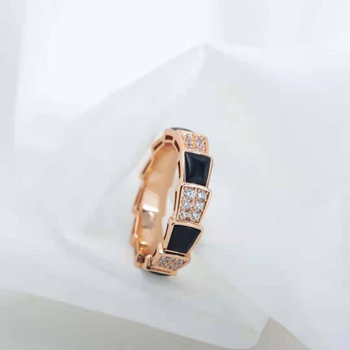 Bvlgari Women Serpenti Viper Band Ring in 18 KT Rose Gold-Black
