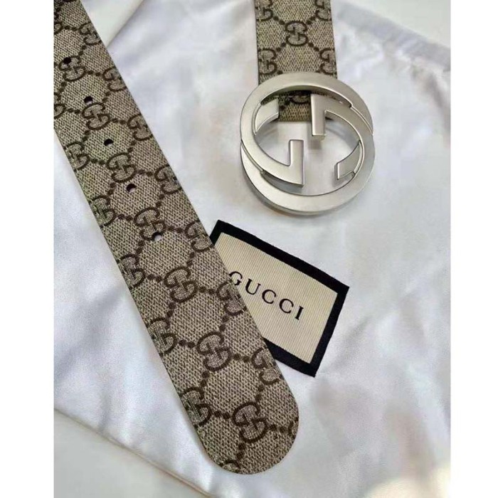 Gucci Unisex GG Supreme Belt with G Buckle Beige/Ebony Supreme Canvas 4 cm Width