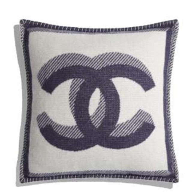 Chanel Unisex CC Cushion Cotton Wool Tweed Beige Navy Multifunction