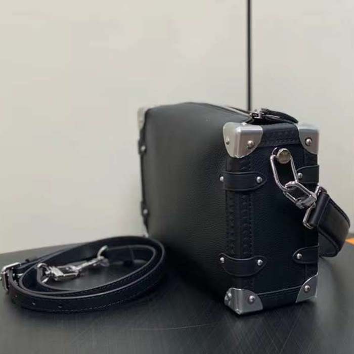 Louis Vuitton LV Women Side Trunk MM Handbag Black Grained Calf Leather M25160