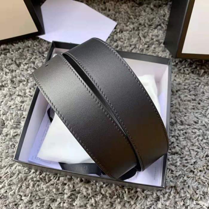 Gucci Unisex GG Marmont Leather Belt with Shiny Buckle in 3.8cm Width-Black