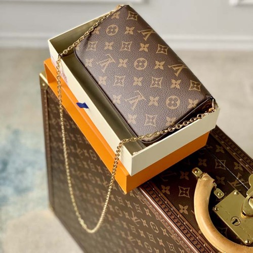Louis Vuitton LV Women Félicie Pochette Pink Brown Monogram Coated Canvas
