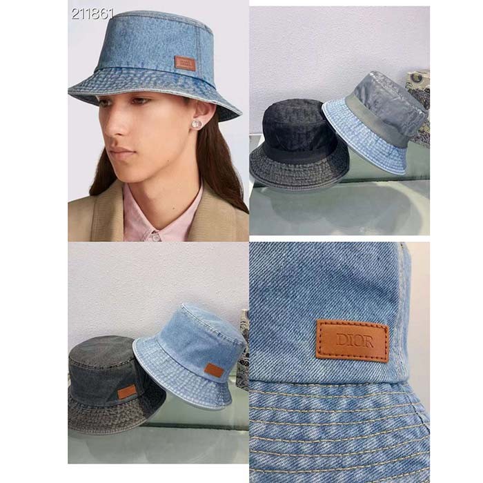 Dior Unisex CD Dior Denim Bucket Hat Light Blue Cotton