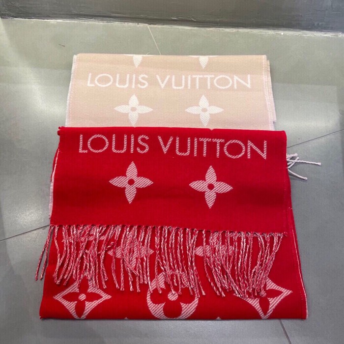 Louis Vuitton LV Unisex Essential Scarf Red Wool Jacquard Weave Monogram Pattern