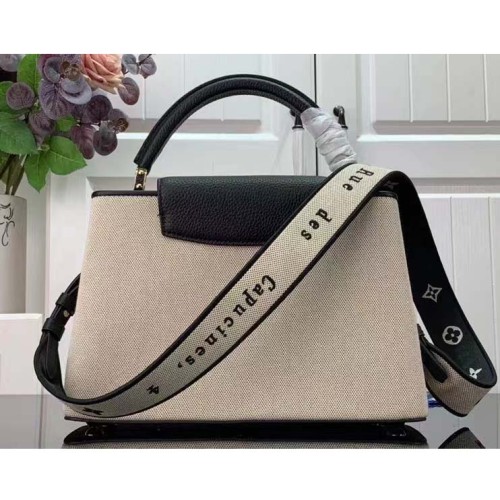 Louis Vuitton LV Women Capucines MM Handbag Black Taurillon Leather Canvas