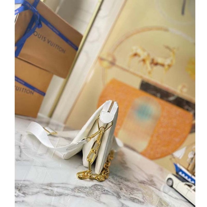 Louis Vuitton LV Women Coussin PM Handbag White Lambskin Leather Zip Closure