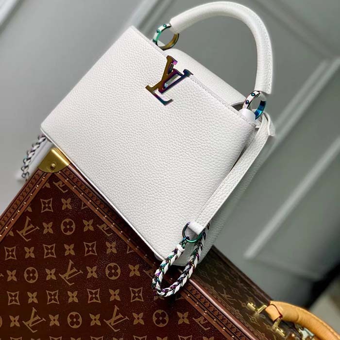 Louis Vuitton LV Women Capucines BB Handbag Snow White Taurillon Leather Cowhide Lining