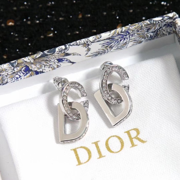 Dior Women CD Lock Earrings Silver-Finish Metal Silver-Tone Crystals