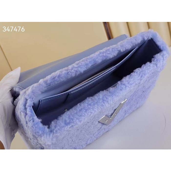 Louis Vuitton LV Women Twist MM Handbag Jean Blue Shearling Smooth Calfskin Leather