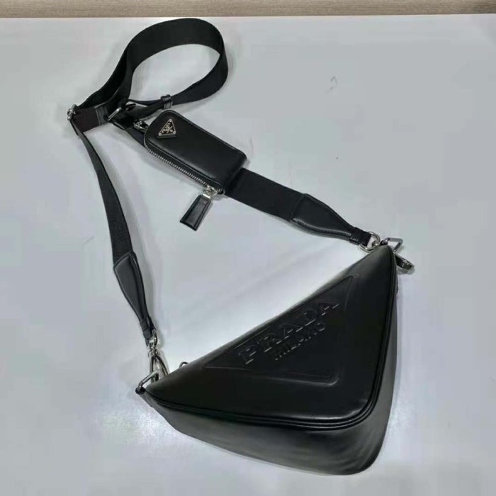 Prada Women Leather Triangle Shoulder Bag-Black