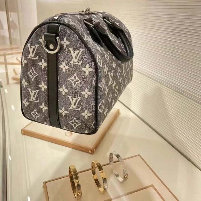 Louis Vuitton LV Women Speedy Bandoulière 25 Handbag Gray Denim Textile Jacquard