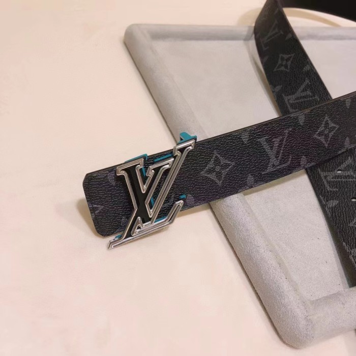 Louis Vuitton Unisex LV Speed 40mm Reversible Belt Turquoise Blue Monogram Eclipse Coated Canvas Leather