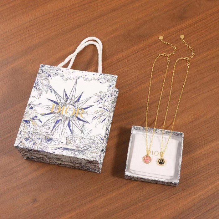 Dior Women Petit CD Necklace Pink-Finish Metal White Crystals