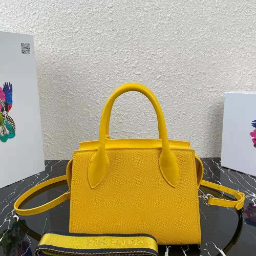Prada Women Saffiano Leather Prada Monochrome Bag-Yellow