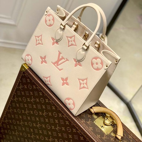 Louis Vuitton Women OnTheGo MM Tote Pink Embossed Supple Grained Cowhide Leather