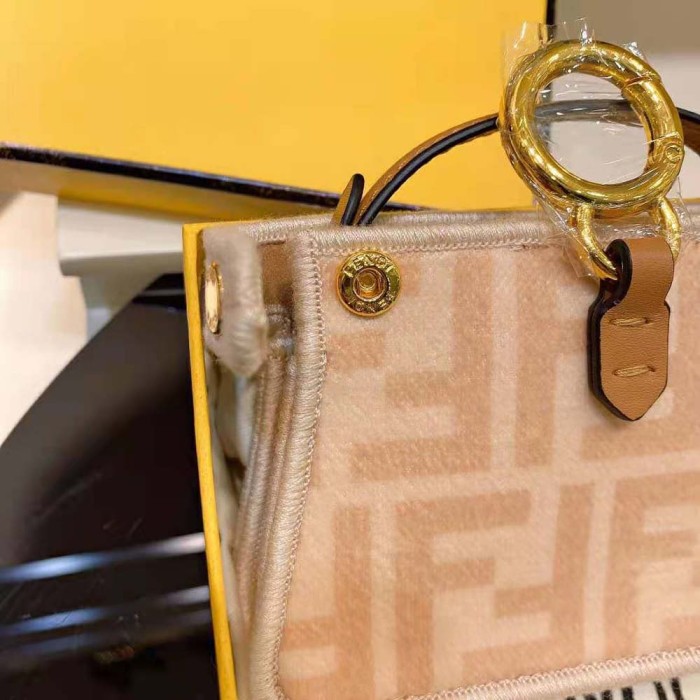 Fendi Women Nano Peekaboo Charm Beige Wool Charm-Pink