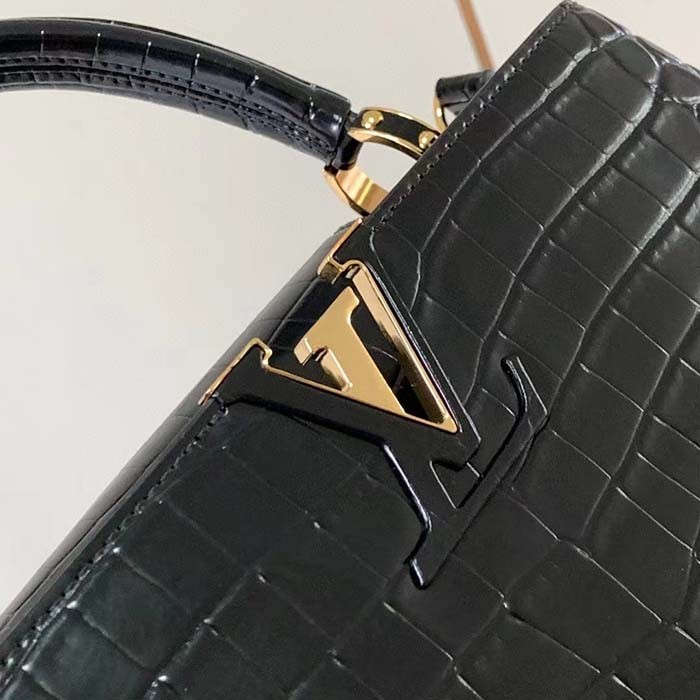 Louis Vuitton LV Women Capucines MM Black Brilliant Alligator Leather N92967
