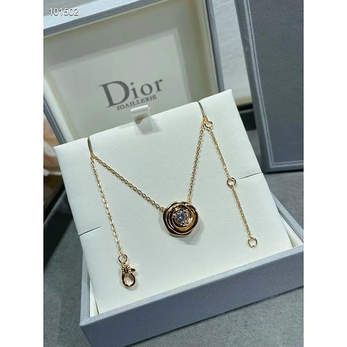 Dior Women CD Large Rose Dior Couture Necklace Pink Gold Diamonds 0.07 ct
