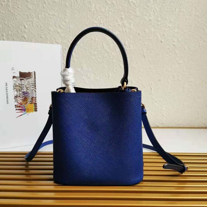 Prada Women Small Saffiano Leather Prada Panier Bag-Navy