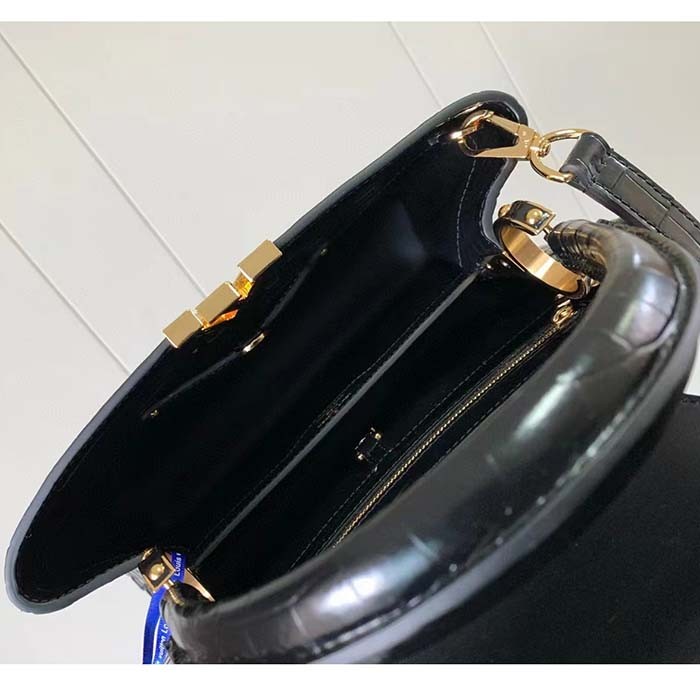 Louis Vuitton LV Women Capucines MM Black Brilliant Alligator Leather N92967