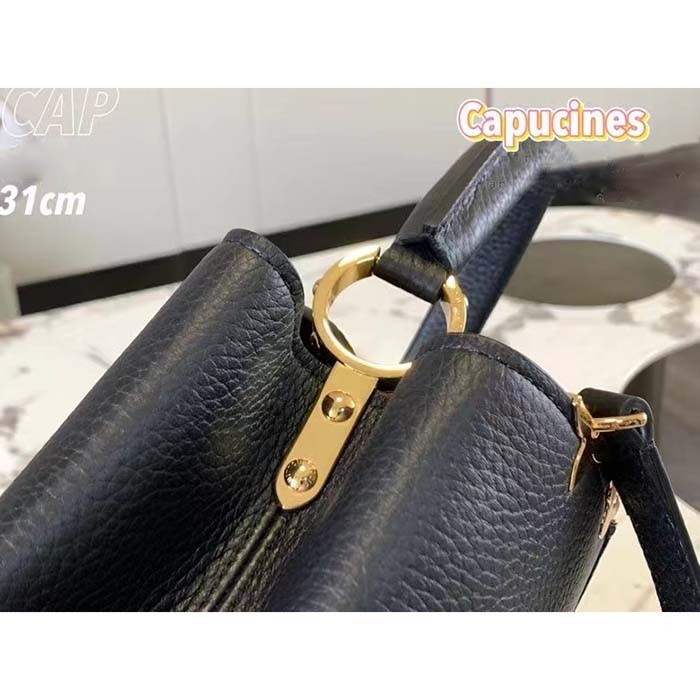 Louis Vuitton LV Women Capucines MM Handbag Black Taurillon Calf Leather