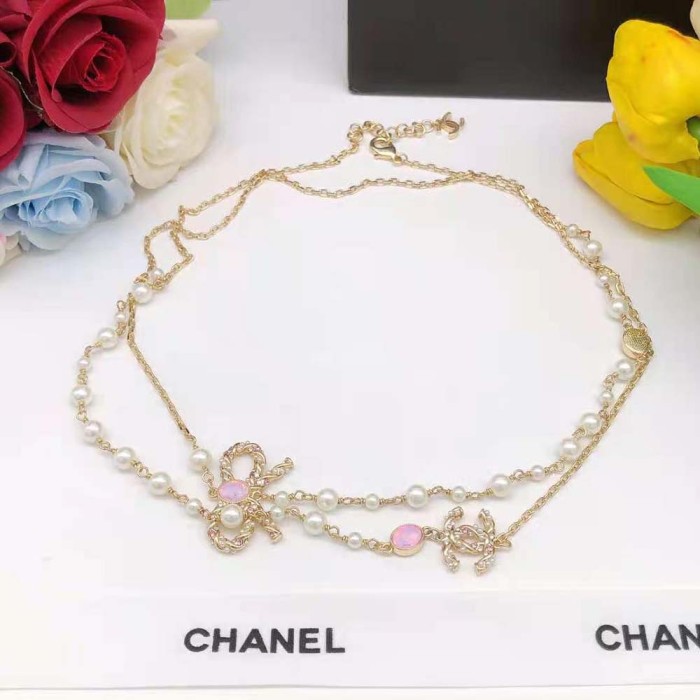 Chanel Women Long Necklace in Metal and Glass Pearls Strass