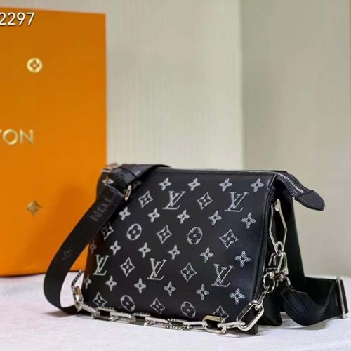 Louis Vuitton LV Women Coussin MM Handbag Black Gray Lambskin