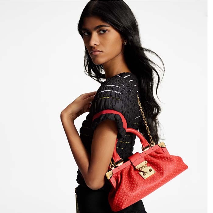 Louis Vuitton LV Women Monogram Clutch Red Calfskin Leather S-Lock